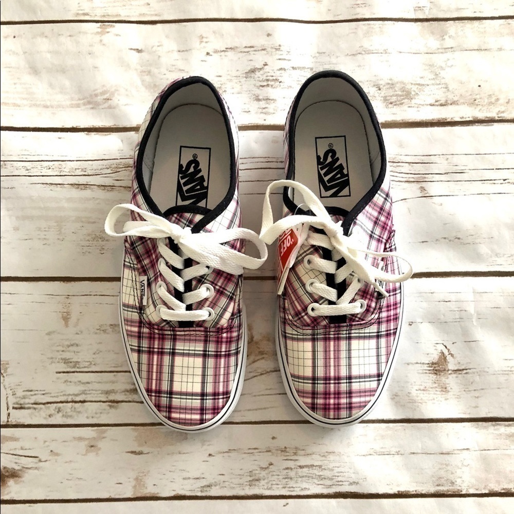 Vans Pink, White & Black Plaid Sneakers